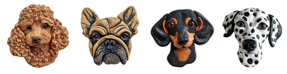 Refrigerator clay magnets decoration set. Cute dog face collection