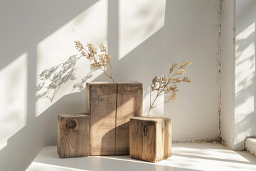 wooden podium for product photo shot in natural Hampton coastal style