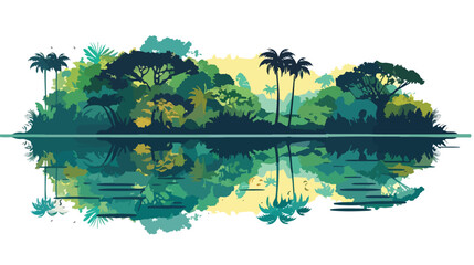 Beautiful Reflection of the Amazon Jungle on Water