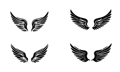 wings silhouettes vector set black and white - obrazy, fototapety, plakaty