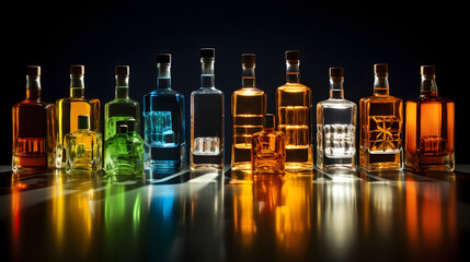 An Elegant Assembly of Fine Alcoholic Beverages Showcased for Sophisticated Tastes
