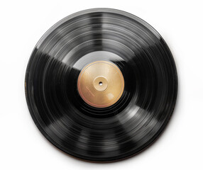 Classic vinyl record on white background depicting retro music nostalgia