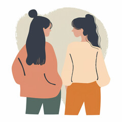 illustration of friendship or sisterhood, pair of best friends, isolated flat vector modern illustration of two girls, full of love and confidence