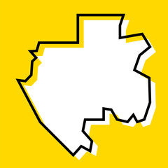 Gabon country simplified map. White silhouette with thick black contour on yellow background. Simple vector icon