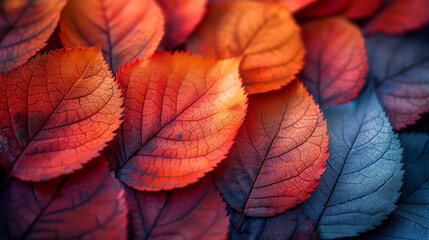 Stunning display of foliage with shades ranging from deep blue to fiery red, showcasing the diversity and beauty of autumn - obrazy, fototapety, plakaty