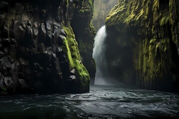 Majestic water curtains tumbling down mossy cliffs, a breathtaking spectacle in the heart of...