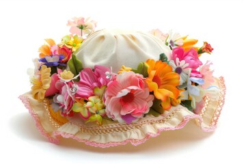 Spring Flower Bonnet Cute Handmade Easter Hat Decorated with Colorful Blooms, Festive Seasonal Accessory