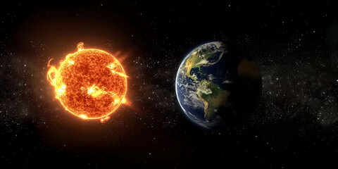 The sun and the earth in space, banner