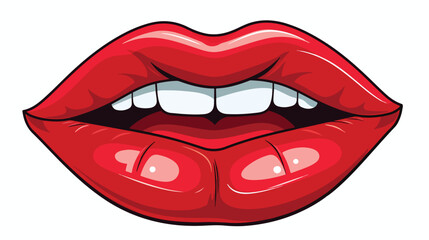 Cartoon biting red lips flat vector isolated on white