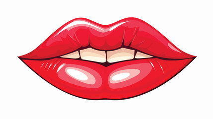 Cartoon biting red lips flat vector isolated on white