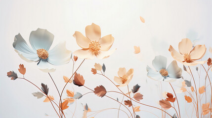 Delicate Floral Elegance: Pastel Blooms on a Minimalist Light Background