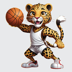 clipart vector isolated, leopard playing basketball - obrazy, fototapety, plakaty