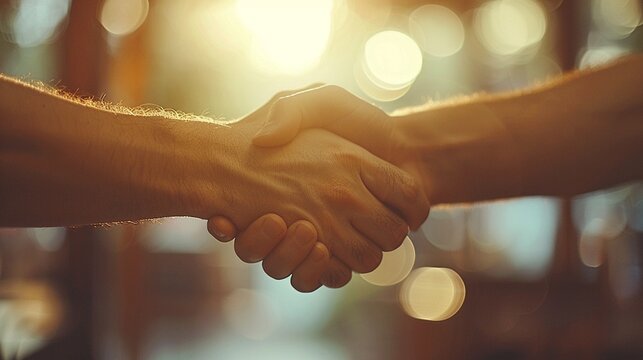 Handshake closeup, soft focus, warm tones, office background