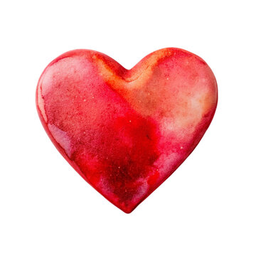 Watercolor red heart on a transparent background.