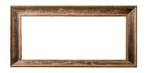 Old brown wooden wide frame on a white and transparent background. PNG.	 - obrazy, fototapety, plakaty