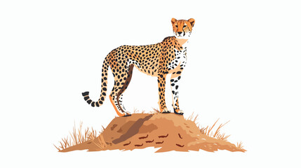 Cheetah Standing on Termite Mound flat vector isolate