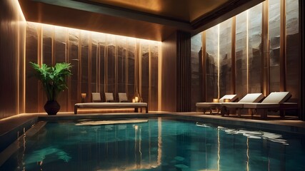 luxury swimming pool, A luxurious spa with warm, soothing pools and aromatic steam rooms, designed to melt away stress and rejuvenate the mind and body. - obrazy, fototapety, plakaty