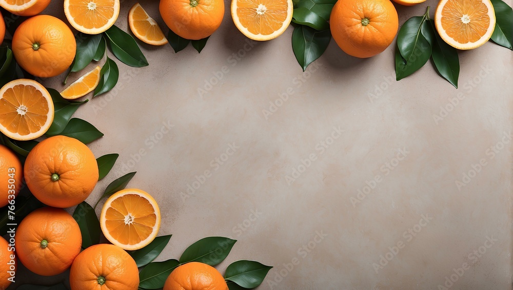 Aufkleber frame of orange fruits on blank background with copy space, space for text and design 
