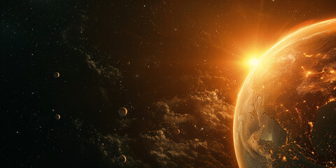 Fototapeta na wymiar The sun and the earth in space, banner