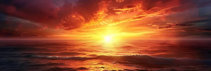 Fotobehang Baksteen sunset in sea  tropical beach seascape horizon,  Orange and golden sunset sky calmness tranquil relaxing, banner