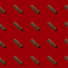 Raw Soba Noodles seamless pattern on vibrant red background. Noodles made from buckwheat flour. Retro style of 80s and 90s food photo, high contrast with hard shadows. Top view.