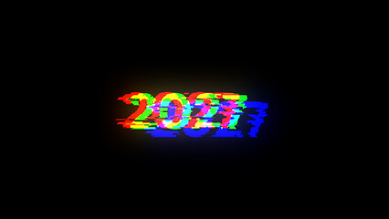 3D rendering 2027 text with screen effects of technological glitches