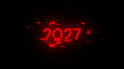 3D rendering 2027 text with screen effects of technological glitches