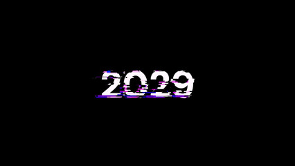 3D rendering 2029 text with screen effects of technological glitches