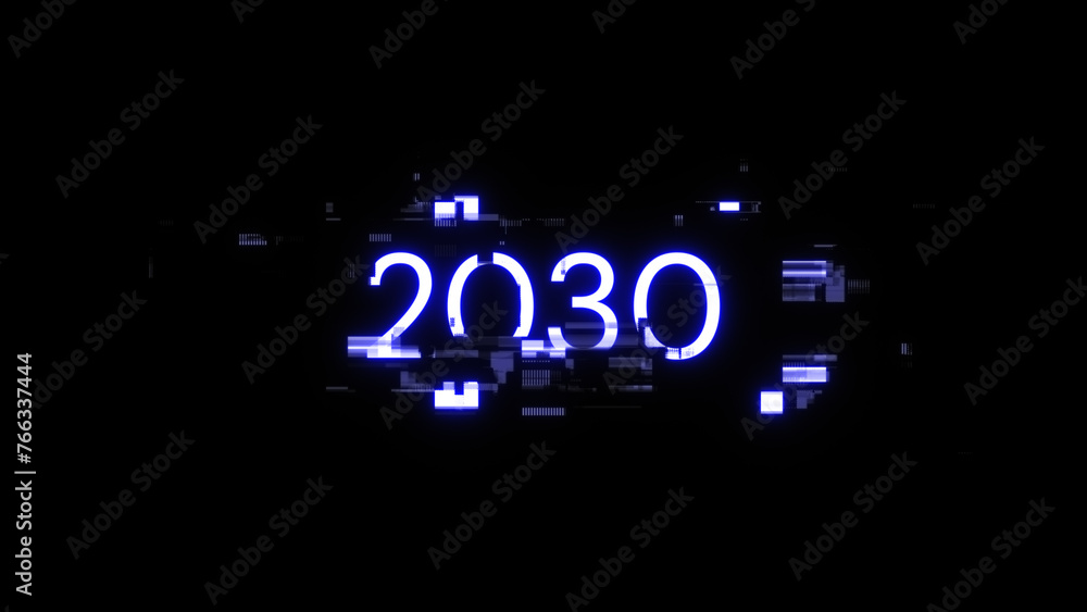 Poster 3d rendering 2030 text with screen effects of technological glitches