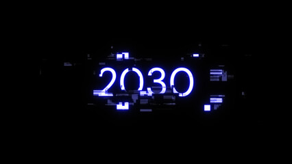 3D rendering 2030 text with screen effects of technological glitches - obrazy, fototapety, plakaty
