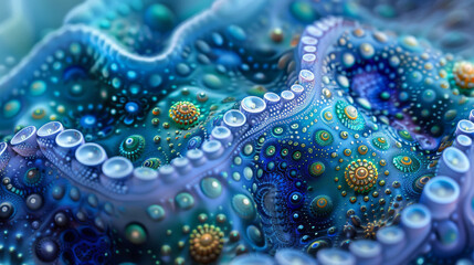 Mesmerizing digital fractal art with deep blue and green hues creating a texture resembling aquatic elements - obrazy, fototapety, plakaty