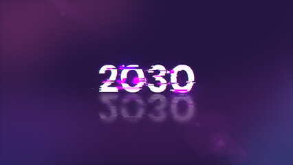 3D rendering 2030 text with screen effects of technological glitches