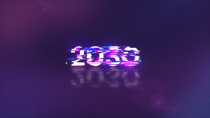 3D rendering 2030 text with screen effects of technological glitches