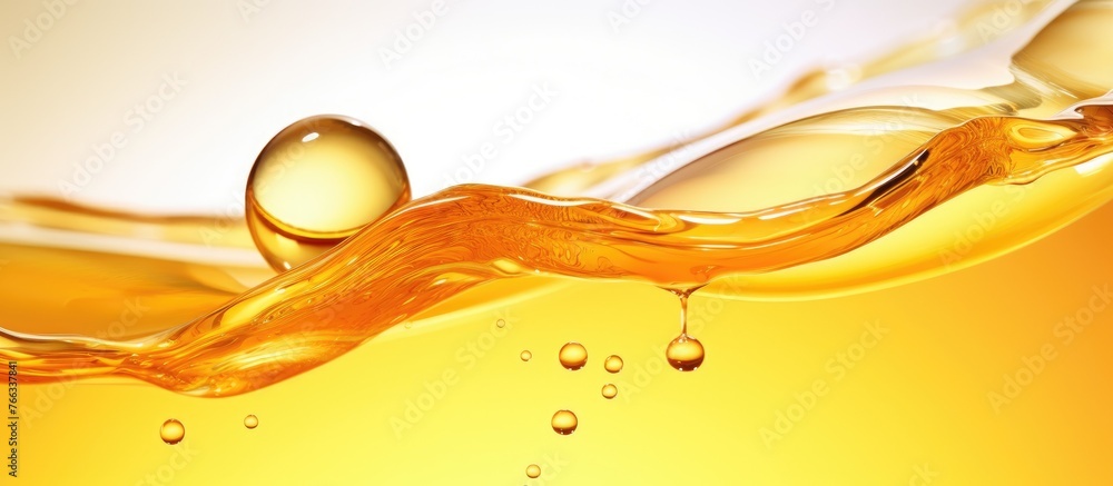 Poster a detailed view of a transparent liquid being poured from a container into a clear glass, showing th