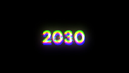 3D rendering 2030 text with screen effects of technological glitches
