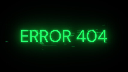 3D rendering error 404 text with screen effects of technological glitches