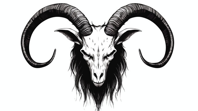 Dark Art Goat Head horns Sheep satanic black white