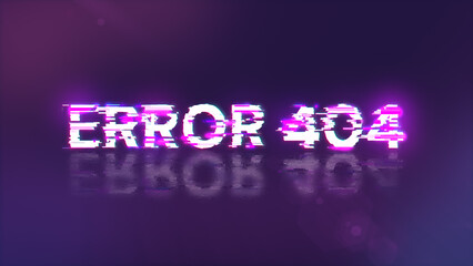 3D rendering error 404 text with screen effects of technological glitches