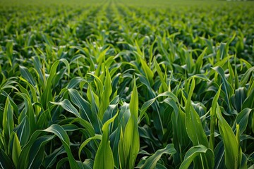 Fototapeta premium Agricultural Beauty: Closeup of a Lush Green Cornfield with Maize in Germany on a July Day