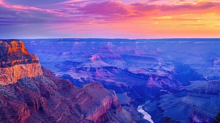 Fototapeta na wymiar Sunset Colors Painting the Grand Canyon Landscape, Impressionist Style, An exquisite painting of the Grand Canyon as sunset casts vibrant colors across the vast and rugged landscape