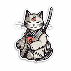 Samurai cat, sticker on a white background