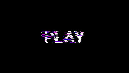 3D rendering play text with screen effects of technological glitches