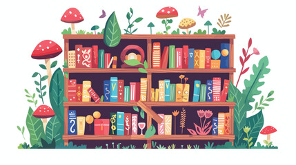 Enchanted Magical Forest Bookshelf flat vector isolat