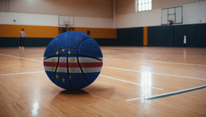 Cape Verde flag is featured on a basketball. Basketball championship concept.