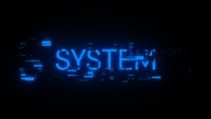3D rendering system text with screen effects of technological glitches