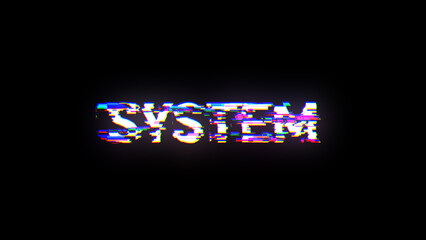 3D rendering system text with screen effects of technological glitches