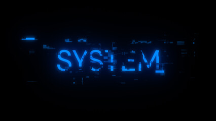3D rendering system text with screen effects of technological glitches