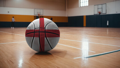 England flag is featured on a basketball. Basketball championship concept.
