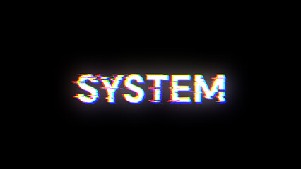 3D rendering system text with screen effects of technological glitches