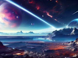 futuristic space planet landscape. Generative Ai